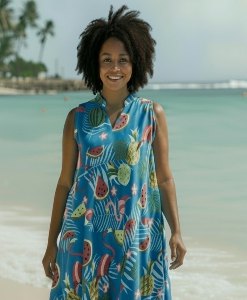 Tropical Multi Color Print Swim Sleeveless  Cover-Up Size Misses Free Size